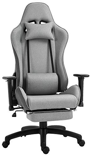Vinsetto Fauteuil de Bureau Chaise de Bureau Manager Grand Confort Repose-Pied tétière + Coussin lombaires intégrés Dossier inclinable accoudoirs réglables Lin Gris