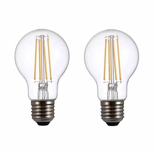 TEKLED® A60 Filament Vintage LED Bulbs | E27 Edison Screw | Energy Saving 6.5W Light Bulb 60W Equivalent | DIMMABLE Clear 2700K 806LM | 2-Pack | Warm White