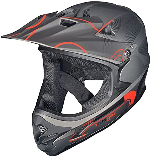 RXD-9001 Downhill Fahrrad BMX Fullface Mountainbike MTB Enduro Freeride Dirt Helm, Farbe:Matt Schwarz, Größe:L (59-60)