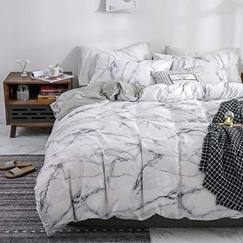 ARYURBU Bettwäsche 155x220 cm Baumwolle Marmor 2 teilig 1 Bettbezug + 1 Kissenbezug 80x80 cm mit Reißverschluss, Weiß Marmoriert Grau Wendebettwäsche Bettdecke Cover Set