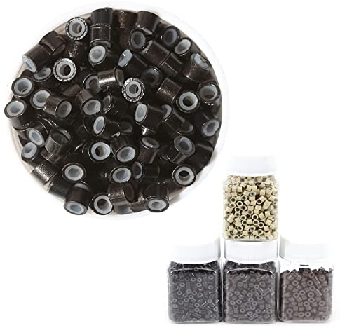 1000 Stück/Los 4,0 X 2,0 X 3,0 mm Silikon Nano Ringe Micro Links für Haarverlängerung, Microringe Silikon Microrings für I-Tip Extensions Echthaar Stick Haarverlängerung - Schwarz