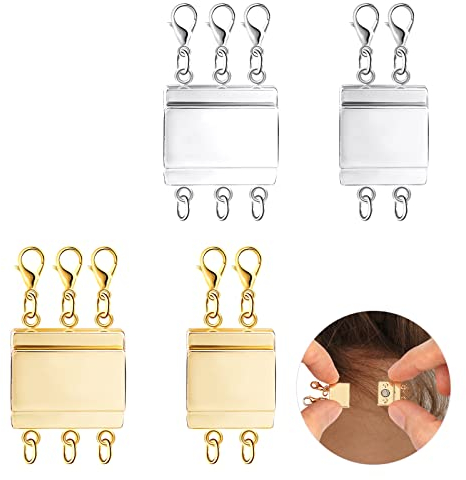 KINBOM 4 Stück Magnetverschlüsse Kette Schmuck, Magnetischer Schmuckverschluss Kettenverschluss Schmuckverbinder Magnetverschlüsse für Halsketten Schmuck DIY (2/3 Stränge Silber und Golden)