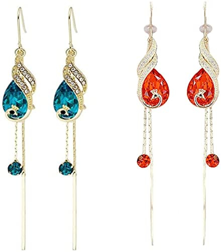 Pfau Ohrringe, Mode Phönix Ohrhaken Quaste Ohrringe, Elegante Retro Pfau Kristall Ohrringe Quaste Lange Braut Ohrringe, Strass