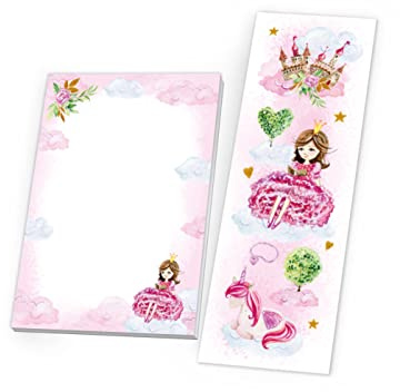 Junapack 12 Lesezeichen + 12 Mini-Notizblöcke (A7-Format) Prinzessin Mitgebsel für Kindergeburtstag Gastgeschenke für Mädchen