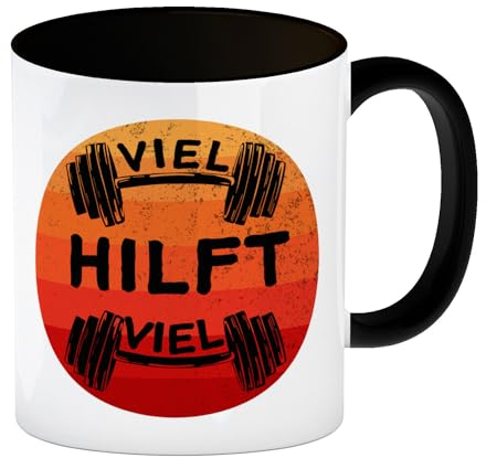 speecheese Viel hilft viel Fitness Kaffeebecher Schwarz für Sportler