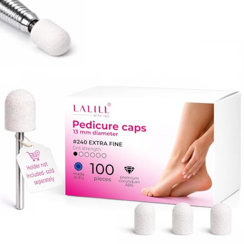 LALILL Schleifkappen LUX 100 Stück – weiße Fräskappen für Nagelfräser – Maniküre, Pediküre & Podologie – Aufsätze für Fußpflege, Hornhautentfernung, Nagelmodellage, 13mm 240er Körnung