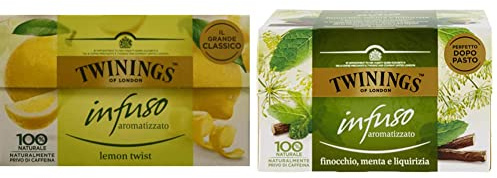 Twinings, Lemon Twist Tea, Tè Aromatizzato al Gusto Limone, Senza Caffeina, Infusi e Tisane & Infuso Aromatizzato al Finocchio, Liquirizia e Menta, dal Sapore Morbido e Bilanciato, Senza Caffeina