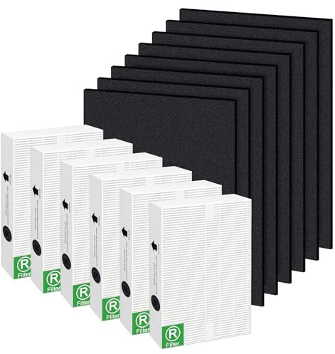 Air Purifier Filter Replacement for Honeywell, Filter R HEPA Filter and Filter A Carbon Pre-Filter Replacement for Honeywell HPA100 HPA200 HPA300 Series Air Purifier (6 HEPA Filters & 8 Pre-Filters)