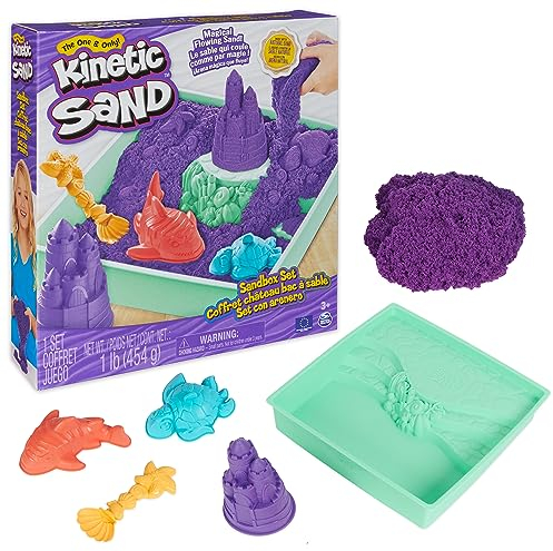 Kinetic Sand - Set Sandbox: con Arenero, 454 g de Arena Mágica Morada y 4 Accesorios - Kit Manualidades Niños - 6067477 - Juguetes Niños 3 Años +