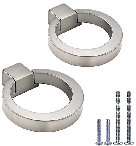 IAFVKAI 2 Pack Cabinet Knobs Zinc Alloy Drawer Pull Ring Brushed Nickel Round Cabinet Kitchen Handle Silver Door Drawer Knob for Kitchen Cupboard Door, Bedroom Bathroom Wardrobe Hardware