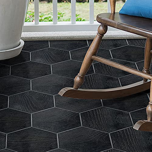 Funlife Autocollant Sol pvc Hexagone Stickers Carrelage Noire Carrelage Adhesif Sol,Bricolage imperméable Revetement de Sol Cuisine Salle de Bain 20Pcs 20cmX23cm