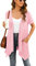 Yommay Cardigan da Donna Estivo a Maniche Corte per Donna Elegante Cardigan Casual Leggero con Tasca Orlo Alto Basso,Rosa,S