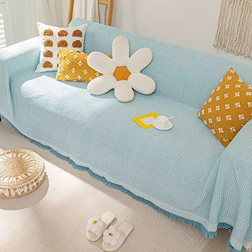 Homxi Couchbezug Zweisitzer,Couch Überzug Universal Einfarbig Baumwolle Sofa Überwurf Handtuch Sofa Blau Sofahusse Universel 130x180CM