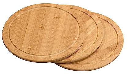 Kesper 50242-71 / 3er Set Fleischteller mit Saftrille, Bambusteller, Küchenteller, Bambus, Durchmesser:250 mm