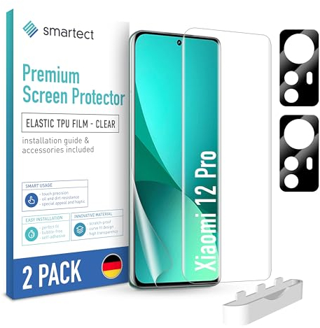 smartect TPU Schutzfolie [2 + 2 Stück] kompatibel mit Xiaomi 12 Pro, DISPLAY + KAMERA, Bedeckt das ganze Display, Bildschirmschutz Blasenfrei, Displayschutzfolie Anti Fingerabdruck