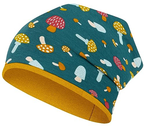 Smarilla Mütze Junge Mädchen Herbst Übergang Stoffmütze Beanie Kindermütze Allover-Print, Größe: 54-56, Farbe: Petrol-Pilze