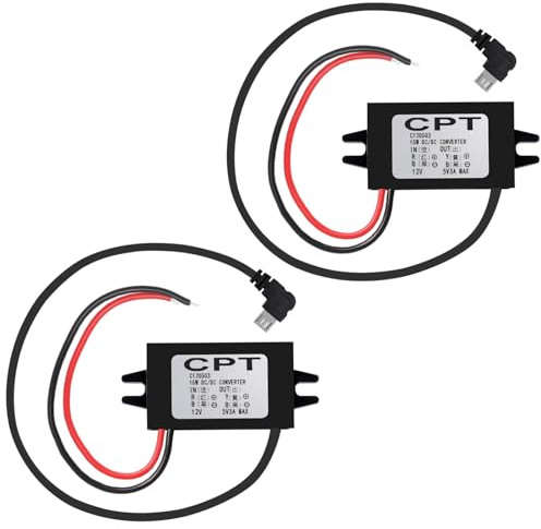 AOICRIE 2pcs DC-DC 12V to 5V Micro USB Converter Right Angle Step-Down Power Converter 3A 15W Output Buck Module Power Adapter Waterproof Buck Converter for Raspberry Pi 4, Car Smartphone