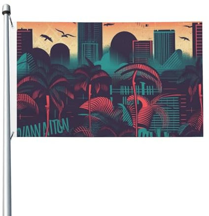 Miami-Flagge, 90 x 150 cm, lustige Outdoor-Banner, Urlaub, Gartenflagge, Willkommensbanner für Zuhause, Garten, Hof, Rasen, Dekoration, doppelseitiges Banner für drinnen und draußen