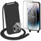 DiDaDi Handykette kompatibel mit iPhone 15 Pro Max Hülle,Handyband Necklace Hülle mit Band Handyhülle für zum Umhängen Silikon Case mit Schnur Schutzfolie und Kameraschutz in Schwarz