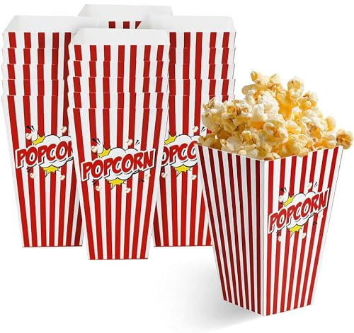 MATANA 100 Große Popcorntüten Retrostyle für Kinderpartys & Filmabende, Kindergeburtstag, Popcornmaschine, Übernachtungen, Kino, Partytüten - 17x9cm - Stabil & Einfach zu Falten
