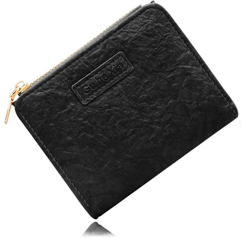 Damen Geldbeutel, klein Leder Kleines Portemonnaie Mini Kurzer Damen Geldbeutel mit Zipper Münzfach Brieftasche, Hochwertiges Mini mit Kreditkartenetui, Fashion für Frauen Mädchen (Schwarz)