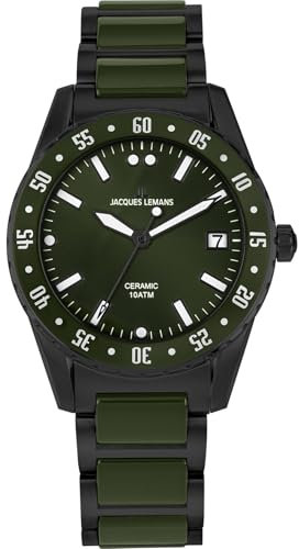 JACQUES LEMANS Herrenuhr Liverpool Massiv Edelstahl/High-Tech-Ceramic massiv Edelstahl ip-Black 42-10F