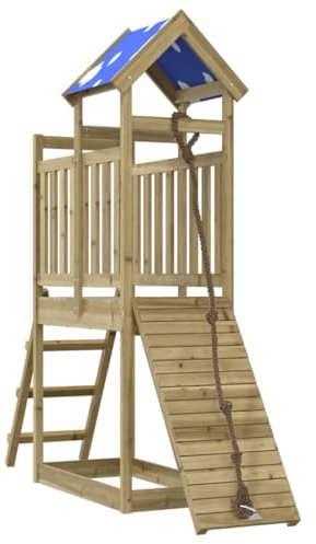 vidaXL Spielturm, Klettergerüst mit Kletterwand Seil Leiter, Kinder Kletterturm Spiel-Zubehör für Garten, Holz Spielplatz Spielhaus, Kiefernholz Imprägniert