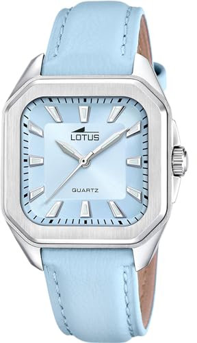 Montre Lotus pour Femme 18968/4 Square Series Boîtier en Acier Inoxydable Gris Bracelet en Cuir Bleu