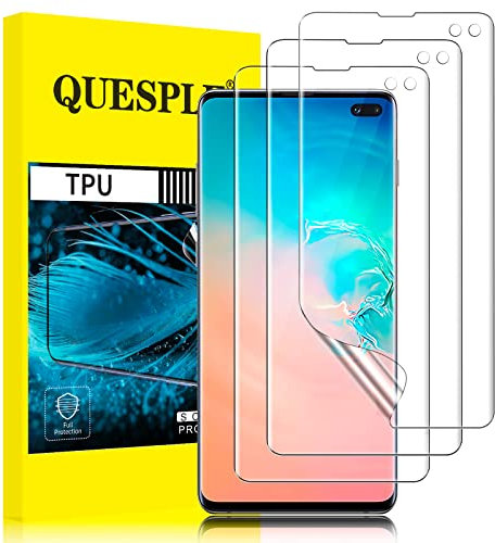 QUESPLE [3 Stück] TPU Schutzfolie für Samsung Galaxy S10 Plus Folie, Anti-Kratzen, HD Klar Blasenfreie Weich Samsung S10 Plus Display Schutz, Fingerabdruck-ID Unterstützen