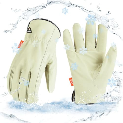 Vgo... 1Pair 0℃/32°F Guantes de Trabajo de Seguridad de Invierno de Piel de Cerdo para Hombres, Guantes de Aparejador, Guantes de Constructor, Guantes de Construcción(PA9501FLWP)