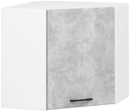 3E 3xE living.com Mobile da cucina ad angolo sospeso: un'anta, due ripiani, Colore: bianco | cemento, D: L: 60 cm, A: 58 cm, P: 30 cm.