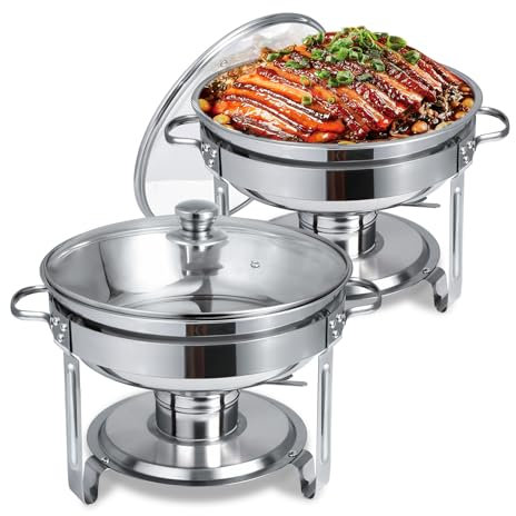 SETLUX Set di scaldavivande rotondi da 5 qt, per catering, set di scaldavivande e scaldavivande per buffet, per feste, 4,5 l, argento (confezione da 2)