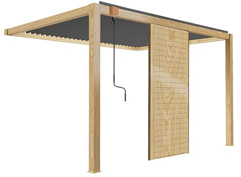 Oviala Pergola bioclimatique adossée 3 x 4 m Gris décor Bois avec 1 Claustra