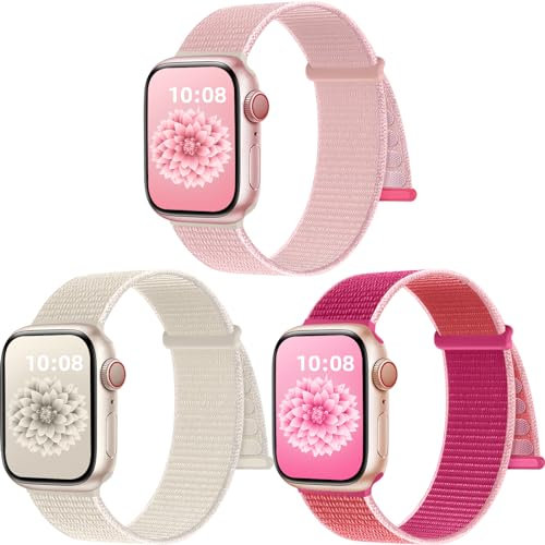 PIOWNN 3 Pack Nylon Strap Compatible with Apple Watch Straps 41mm 40mm 38mm 42mm 44mm 45mm 46mm 49mm Women Men, Adjustable Nylon Sport Loop Band for iWatch Strap SE Series 10 9 8 7 6 5 4 3 2 1 Ultra