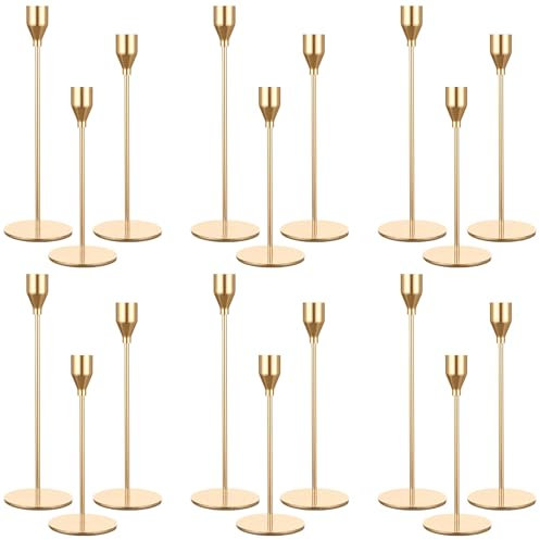 Set of 18 Gold Candlestick Holders for Taper Candles,Gold Candle Holder Fits 3/4 inch Thick Taper Candles,Tall Candlestick Holders for Wedding, Party Tabletop Decor, Home Decor, Candlelight Dinner