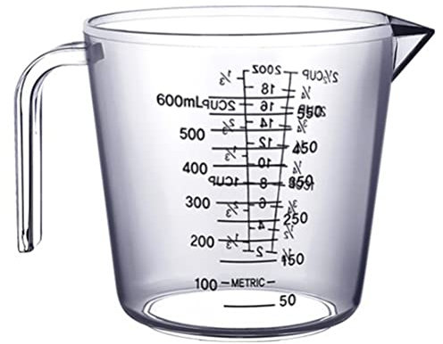 Jarra Medidora Grande de Plástico, Vaso Grande de 600 Ml, Tazas Medidoras, Jarras Graduadas, Tarros Medidores para Agua Fría, té Helado, Zumo, Cerveza, Leche (Decoración de