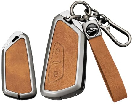 TECART Autoschlüssel etui Schlüsseltasche Passt für VW Volkswagen Golf 8 MK8 MK7 ID.3 ID.4 ID.5 Cupra Formentor Seat Leon für Skoda Octavia Kodiaq Schlüsselanhänger 3 Tasten Braun A