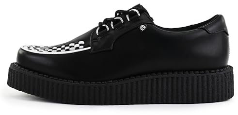 T.U.K Anarchic Creeper Lederschuhe für Männer und Frauen - Farbe Black Leather White Interlace - Gothic bis Punkrock - Creepers - Keilschuhe mit Schnürsenkeln - Größe EU39
