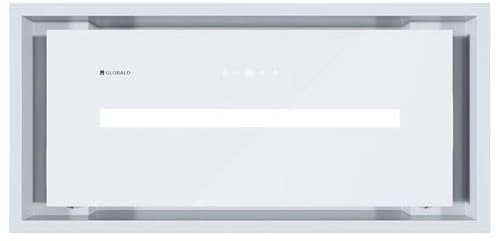 GLOBALO Hotte aspirante, hotte encastrable pour cuisine, ventilateur plat, avec éclairage, largeur d'installation 60 cm, verre trempé, PINELIO 60.1 White, Blanc [Classe énergétique A+]