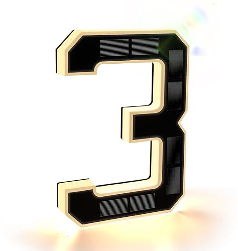 ISUNMEA 9 Inch Solar Lighted House Numbers for Outside, Light Up Waterproof LED Address Numbers Signs for Houses, Large Personalized Illuminated Exterior Modern House Numbers Light (3-Black, 9IN)