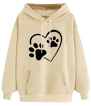 Generisch Hoodie Damen Winter Baumwolle Langarm Sweatshirt Mode Liebe Kapuzenpullover Warme Freizeit Pullover Frauen Hoody mit Kapuze Fashion Pulli Langarmshirts Discounter Khaki M