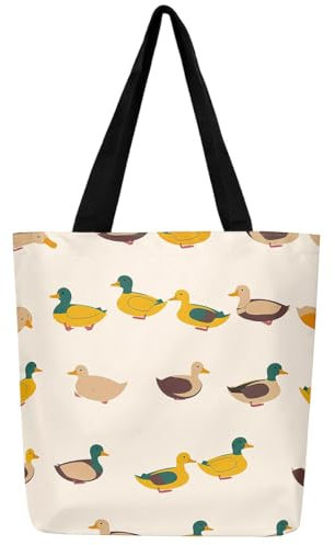 Loussiesd Mallard Leinwand Einkaufstasche Jagd und Fischerei Stoffbeutel für Frauen Cartoon Wildente Tragetasche