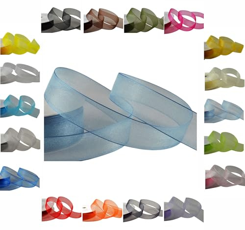 50m / 25m Roll Luxury Organza Woven Edge Ribbon Reel Rolls 3mm, 9mm, 15mm, 25mm, 40mm (Baby Blue, 40mm x 25 Metres)