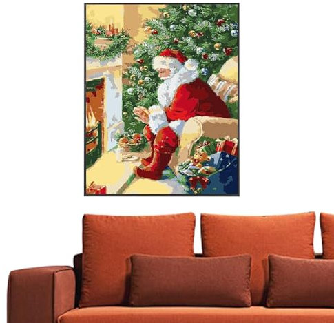 Pintura al óleo - Pintura artística en lienzo navideño, kits de números de pintura en lienzo | Árboles de Navidad acrílicos y granja, lienzo de Papá Noel, dibujo a mano, manualidades para decoración d