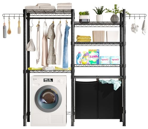 Taotigzu Laundry Room Storage Organizer,Over The Washer and Dryer Storage Shelves with 2 Laundry Basket,Space-Saving Storage Rack for Laundry Room Organization,63.2”W x 13.4”D x 77.5”H