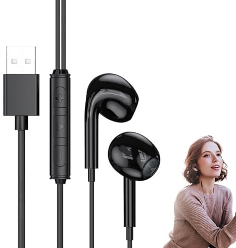 MAIXIANGGUOJI USB Earphones for PC, Headset with Microphone Headphones for Computer,Wired In Ear Earphone with USB Connection for Laptop Business Office Live Broadcast Gaming 8.2 Ft (Black)