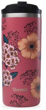 QWETCH - Travel Mug Isotherme - Anémones 470ml - Thermos Café & Thé en Inox - 6h Chaud et 12h Froid - Sans BPA, Étanche, Mug de voyage