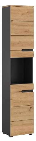 xonox.home - Hochschrank Canu 38x193x34 cm in Basalt grau und Artisan - Badset Badezimmerkombination Badmöbel - erstklassige Qualität zeitloses Design funktional pflegeleichte Oberfläche