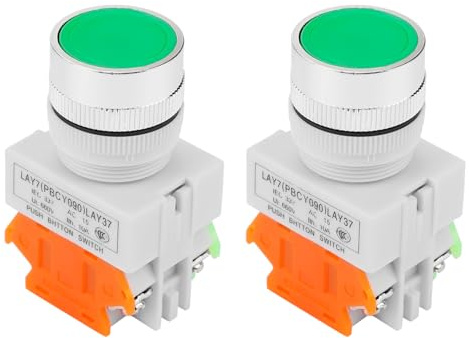 Interruptor MomentáNeo, LAY37-11BN Interruptor de BotóN Pulsador de Cabeza Plana de Reinicio AutomáTico de 220V con Orificio de Montaje de 22 Mm para Relé de Contactor Arranque ElectromagnéTico (2Pcs)