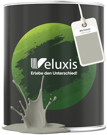 Veluxis Wandfarbe Grün Taupe Greige matt 2,5 L – Calm Taupe | Innenfarbe mit Deckkraft Klasse 1, VOC-frei, ohne Grundierung, tropfarm, für Wohnzimmer und Schlafzimmer